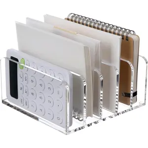Clear Desktop File Organizer, 5 Compartments Acrylic Office Document Sorter Mails Storage, Multifunction Letter Folder Racks Holders for Office,Home, School Desk Organization