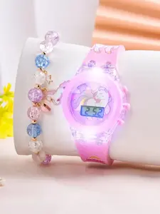 Cute Cartoon Unicorn Pattern Wrist Watch & Beaded Bracelet Set, Fashionable Electronic Watch Set for Women & Girls, Trendy All-match & Exquisite Watch Set for Birthday Gift