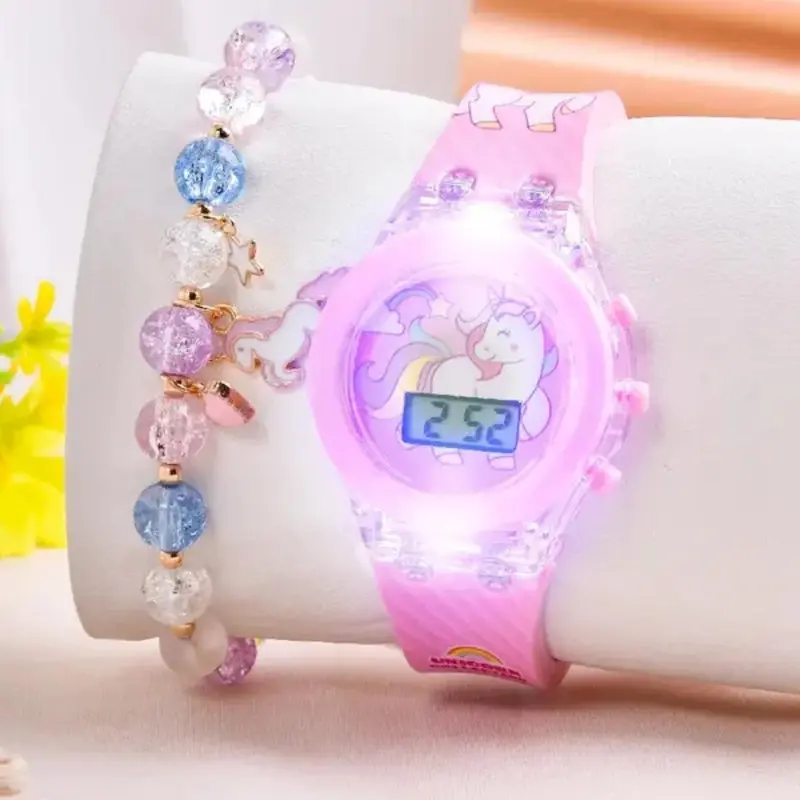 Cartoon Horse Kids Watch, Cute Heart Design, Digital Round Dial, Wristwatch