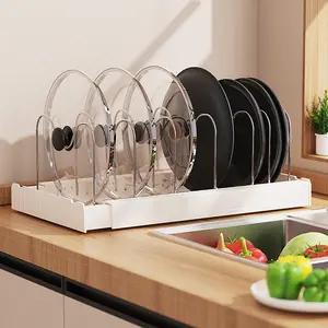 2PCS Expandable Pot and Pan Organizer Rack with 7 Stainless Steel Dividers for Kitchen Cabinet Storage Adjustable Design Non-Slip Feet Ideal for Baking Pans and Cutting Boards