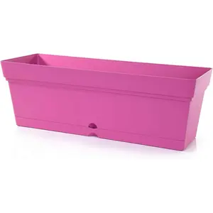 Window Planter Box, Plastic Rectangular Flower Pot for Indoor & Outdoor , Decorative Planters with  and Drainage Holes, for Window, Patio, Balcony, 19" W x 6.75" H - Fuchsia