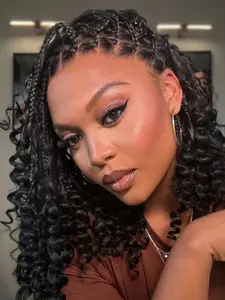 13x6 HD Lace Wig Glueless Wear & Go 16", Boho Braids Water Wave Pre-Cut Lace Wig, Medium Length, High-Density Premium Fiber, Glueless Half Wig