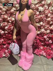 Women's Sexy Backless Halter Neck Party Romper, Sleeveless High Waist Butt Lifting Jumpsuit, Slim-Fitting Long Pants, All Seasons Fashion Overalls