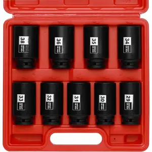 large socket set 1/2- Inch Drive Deep Spindle Axle Nut  Socket Set, 6 Point, CR-MO, Metric, 29mm-38mm, 9- 1/2" Dr. Deep  Socket Set