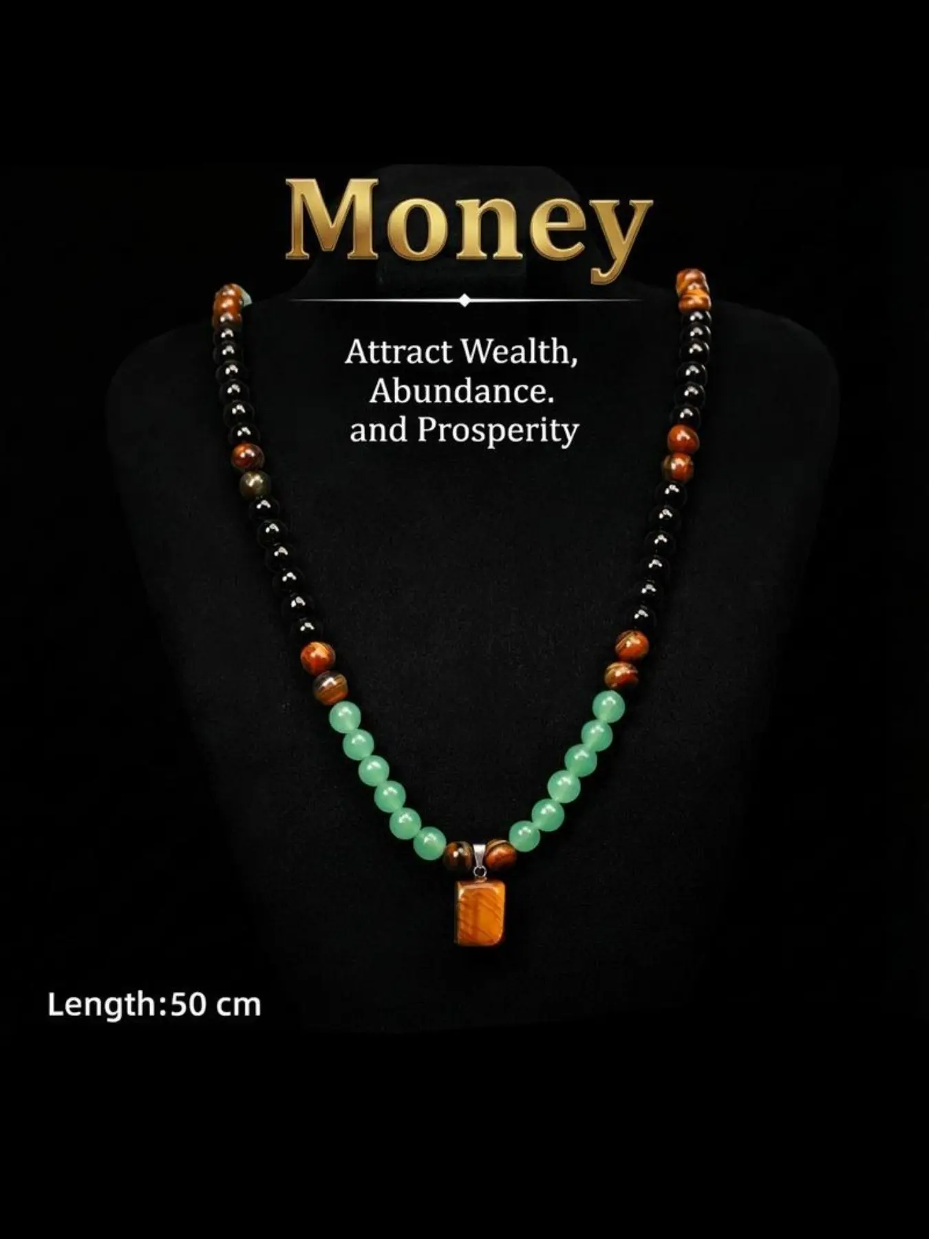 Arpurraina Money Attract Abundance Prosperity Gemstone Necklace with Aventurine and Tiger Eye Pendant, Healing Crystal Jewelry, Crystals And Healing Stones, Healing Properties, Anniversary Gift, Unisex, Eastling Stone, Onyx