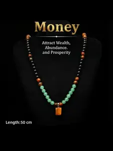 Arpurraina Money-Attracting Necklace with Aventurine, Tiger's Eye Pendant and Chalcedony Chain, Unisex's Healing Crystal Jewelry for Anniversary Gift, Trendy Necklace, Crystal Pendants