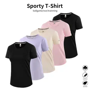 Set of 5 women’s solid-color T-shirts — casual style, versatile for summer outings and everyday wear | Women’s short-sleeve athletic and fitness tops