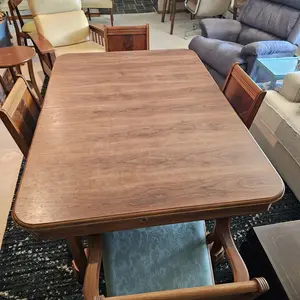 Antique Mahogany Double Pedestal Dining Table Set 1900s w/6 Chairs & Leaf