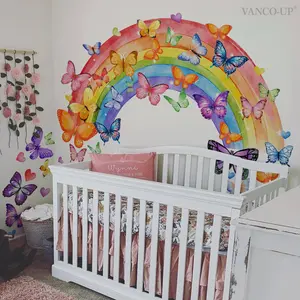 Hand-Drawn Rainbow & Butterfly Wall Stickers Set (30x90cm X2), Vibrant Home Decor for Living Room Bedroom Background Decoration