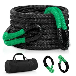 Kinetic Recovery Tow Rope, 54200Lbs (1.25in x 30ft Black & Green with Soft Shackle) Heavy Duty 35% Elasticity Energy Offroad Snatch Strap, Nylon & Polyester Vehicle Recovery Kit for Jeep Truck ATV UTV SUV