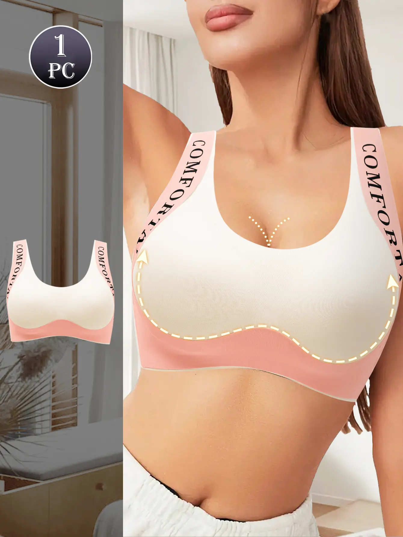 QUASTI 1PCS Women's Wireless Contrast Sculpt Bralette, Seamless Soft Push Up Bra with Letter Design, No Underwire Cup-Lifting Sports Cami Bra, Fashionable Comfortable Everyday Lingerie, S-XXL summerwins