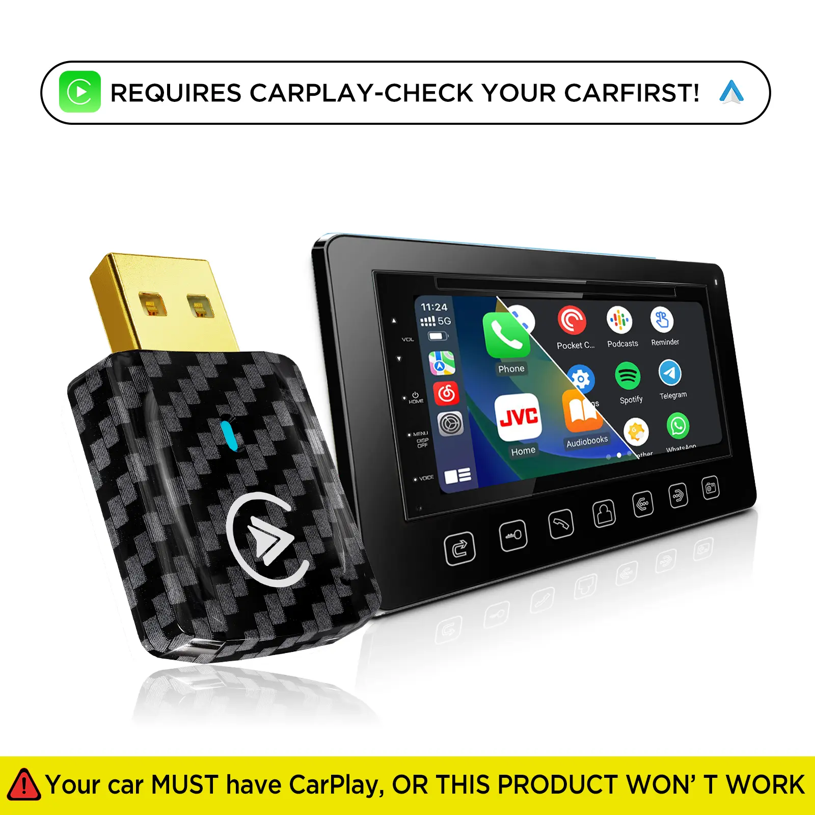 MSXTTLY 2 in 1 Wireless Apple CarPlay Adapter Converter , for both Apple and Android,suitable for factory wired CarPlay cars from 2016+