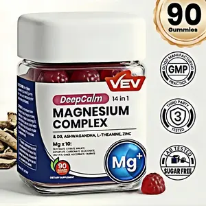 Limited time sale, VEV DeepCalm 14-in-1 Magnesium Gummies Complex – Magnesium Glycinate Multivitamin Complex Supplement, D3, Ashwagandha, L-theanine, Zinc – 90 Count,supplements for men and women,Magnesium for Bone Health, Vegan, No Sugar