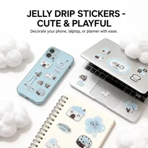 Cute 3D Plush Coffee Food Stickers, Gel Embossed Decals, Simple Blue Coffee Cat House Style, Notebook Phone Case Water Cup Decorative Stickers