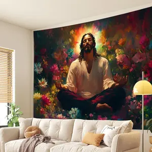Tapestry Decor  Jesus Christ Meditation Tapestry - Vintage Style Polyester Wall Hanging for Living Room, Bedroom, Office Decor - Ideal Creative Gift