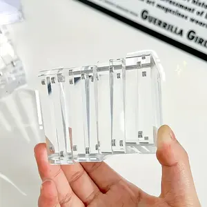 3pairs Kawaii Magnetic Acrylic Photo Frames, Thick Mini Card Holders, Clear DIY Desktop Decor & Refrigerator Magnets for Small Photos, Square Transparent Home Decor Accessories, Cute Fridge Magnets