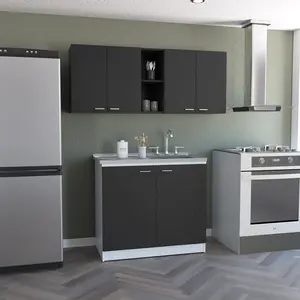 Dreamzon furniture Kitchen Set, 150 Wall Cabinet + Utility Sink With Cabinet, Black / White