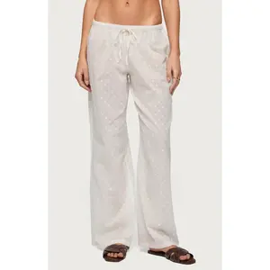 Edikted Women's Embroidered Polka Dot Sheer Cotton Pants