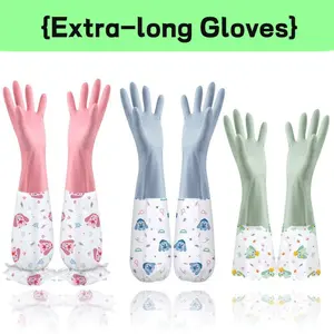 Extra-Long Cuff Kitchen Cleaning Gloves (Pink)