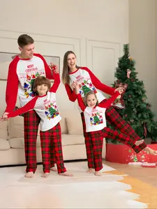 Christmas Cartoon Tree Family Pajamas, Shoulder Straps, Colorful Cartoons, Merry Christmas Print, Casual Fitted Fit