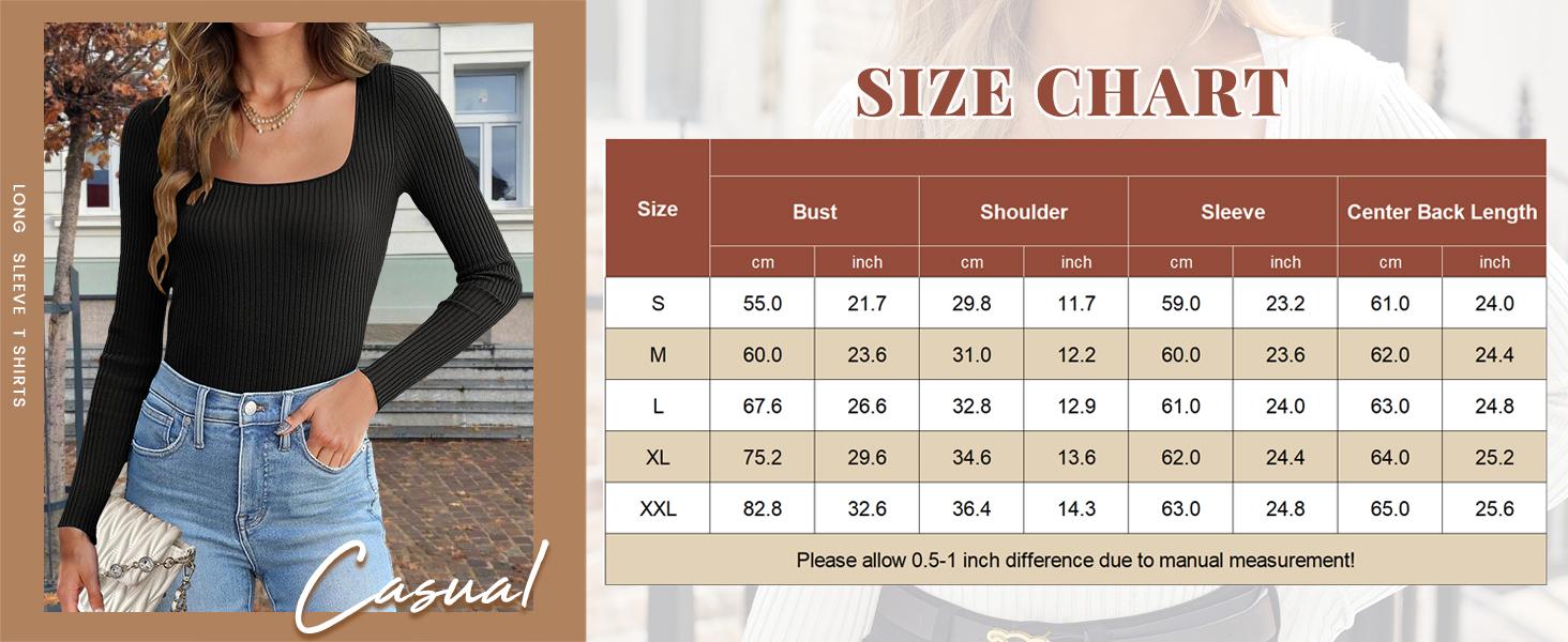 Women's Super Soft Stretchy Ribbed Knit Sweater Square Neck Long Sleeve Slim Fitted Tunic Top for Fall Winter Essential Casual Outfit