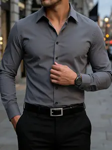 Men's Formal Shirt Top Csc11, Classic Pointed Collar Business Shirt, Collared Long Sleeve, Office and Party Wear, Fashion Button Front, Durable Structure