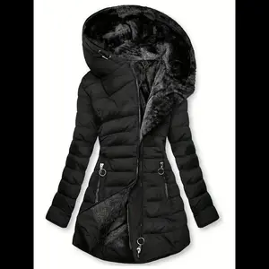 chicago  coat  winter Women's Winter Windproof Fur Warm Slim Fit Down Jacket Waterproof Long Ski Coat for Commuting Polyester Outerwear(Raincoats)