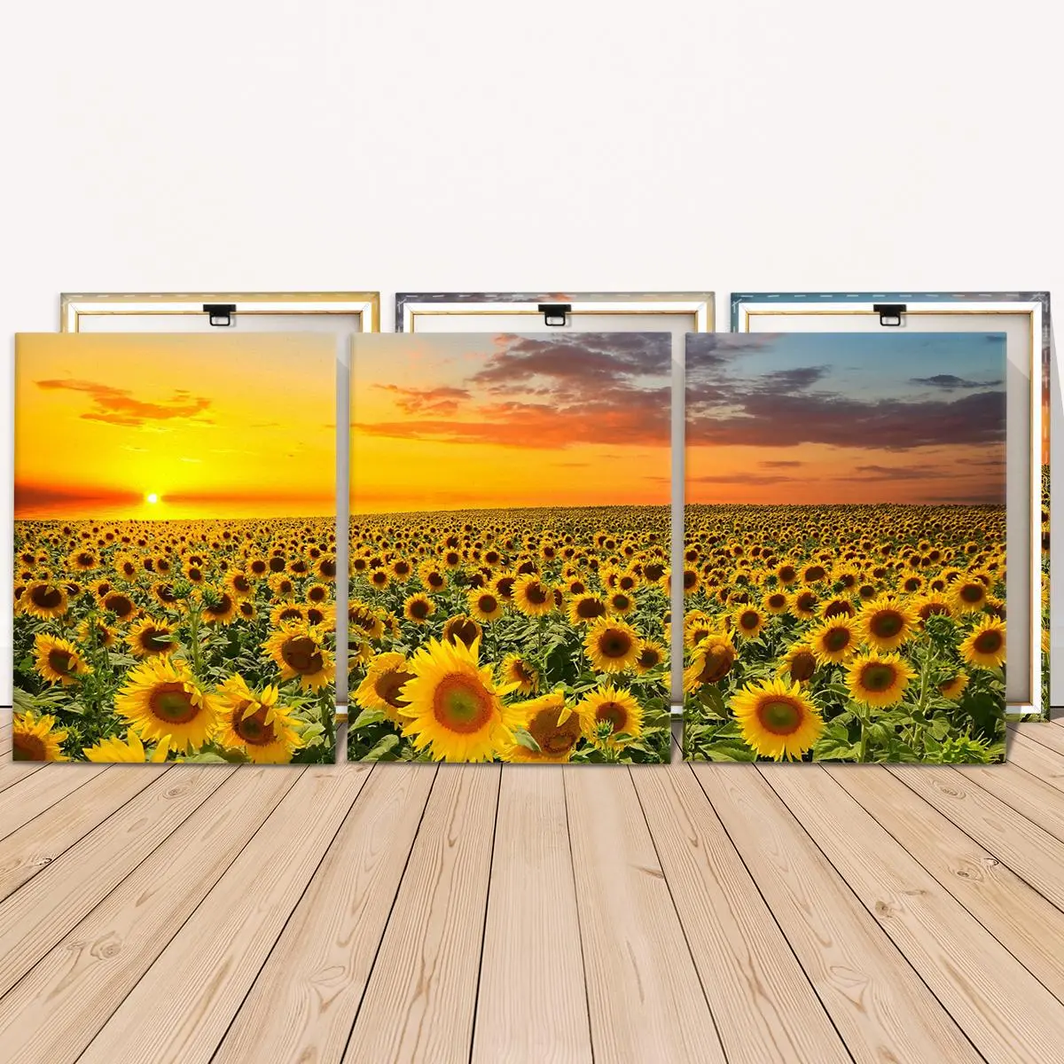 Sunflower Pattern Floral Abstract Design Canvas Painting Abstract Pattern Print with Wooden Frame, 3 Counts/set Modern Artistic Wall Art, Wall Decor for Home Living Room Bedroom Office