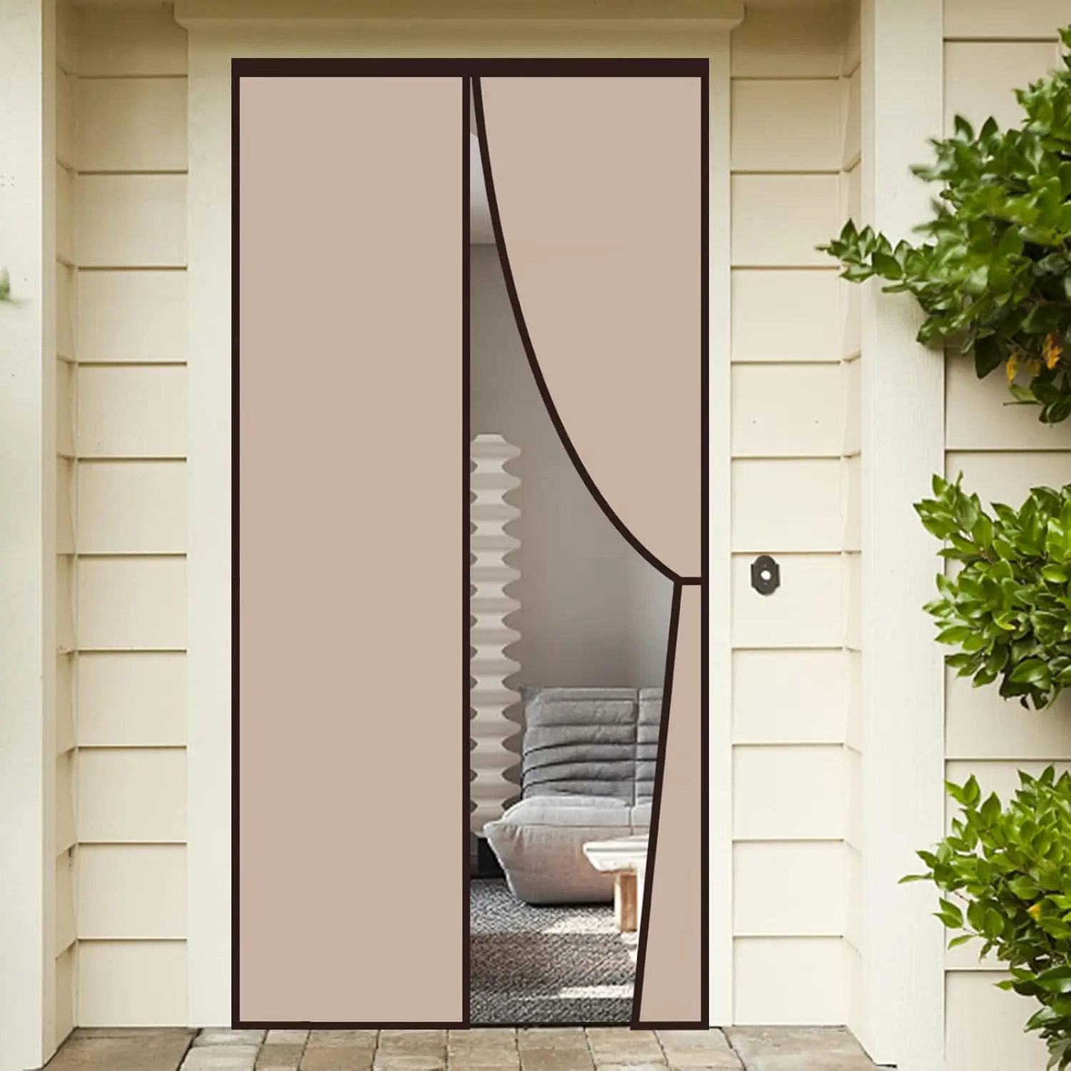 Insulated Door Curtain, Thermal Door Cover Door Screen Auto Closer Self-Closing  Screen Door for Air Conditioner Room, Patio, Bedroom-Hands Free, Fit Doors Size Up to 36" x 82", Coffee