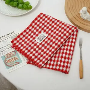 Vintage & Checkered Linen Placemat, Square Hand-Washable Table Mat, Sunny Life Embroidery, Christmas Dining Decor, Cup Protection