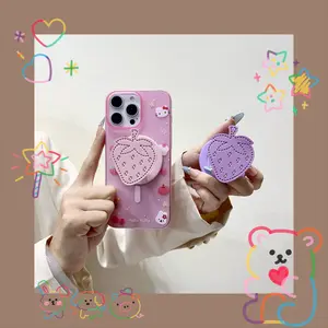 Magnetic Push-Pull Phone Stand, Strawberry Shape Design, Adjustable Stable Desktop Holder, Mirror Surface, Perfect Gift for Moms & Office Workers