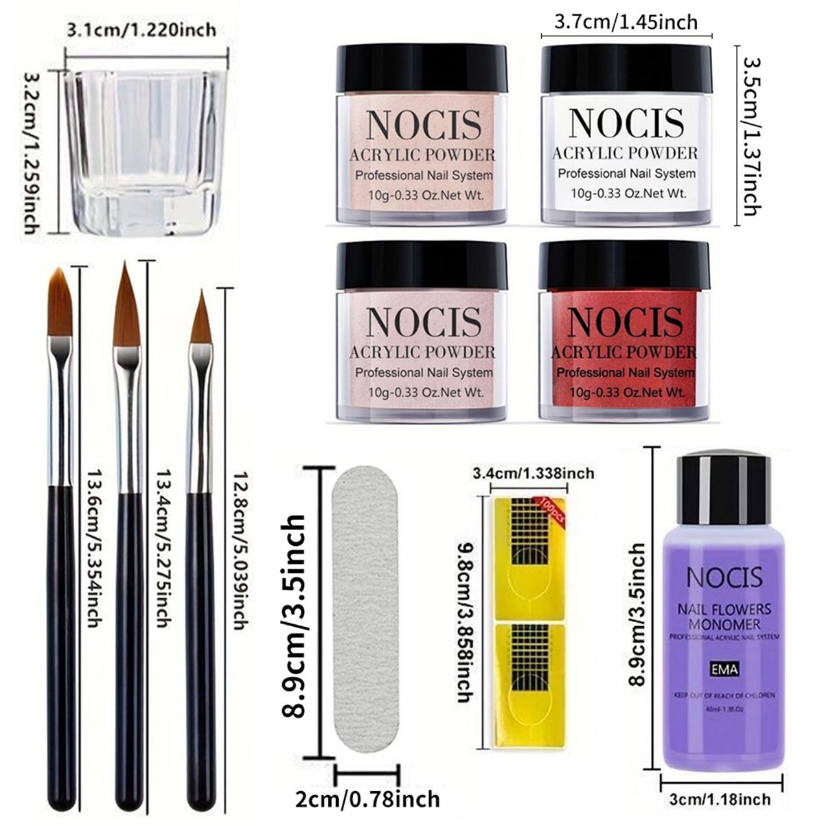 4 pcs 10g Acrylic Powder Set, Professional Acrylic Nail Powder Kit with Nail Brush & Liquid Monomer, for Acrylic Nails Extension, Carving & Nail Art, Manicure Tools for Nail Techs