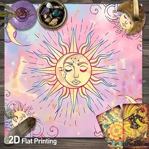 Celestial Sun and Moon Tarot Card Tablecloth | Galaxy Starry Night Pattern Altar Tablecloths | Bohemian Dreamy Celestial Gaming Tablecloth | Psy Readings Divination Witchcraft Astrology Oracle Cards Altar Cloths | Crystal Grid Meditation Table Cloths