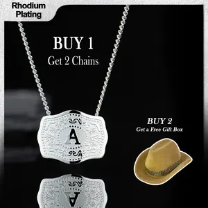 Holylegend Initial Letter Pendant Necklace with Embossed Belt Buckle,Trendy jewelry, Personalized initial necklace, Handmade fashion accessory,CowTag Western Style Jewelry, Gift for Men Women, Buy 1 Get 1 Free Chain,18"+2" Extender Length