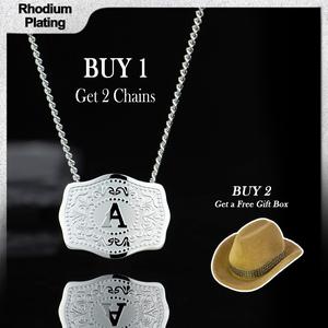 Holylegend Initial Letter Pendant Necklace with Embossed Belt Buckle,Trendy jewelry, Personalized initial necklace, Handmade fashion accessory,CowTag Western Style Jewelry, Buy 1 Get 1 Free Chain,18"+2" Extender Length,Father's Day Gift