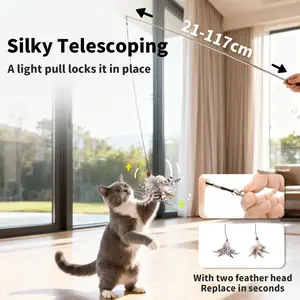 Cat Feather Toy, Retractable Cat Toys Wand 2 Assorted Teaser Refills, Interactive Feather Teaser Wand Toy Kitten Cat Having Fun Exerciser Playing