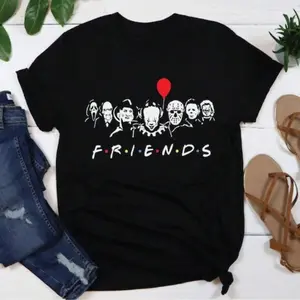 Horror Movie Killer Halloween Tee For Spooky Season Enthusiasts Casual Black Streetwear Crewneck Man Tshirt