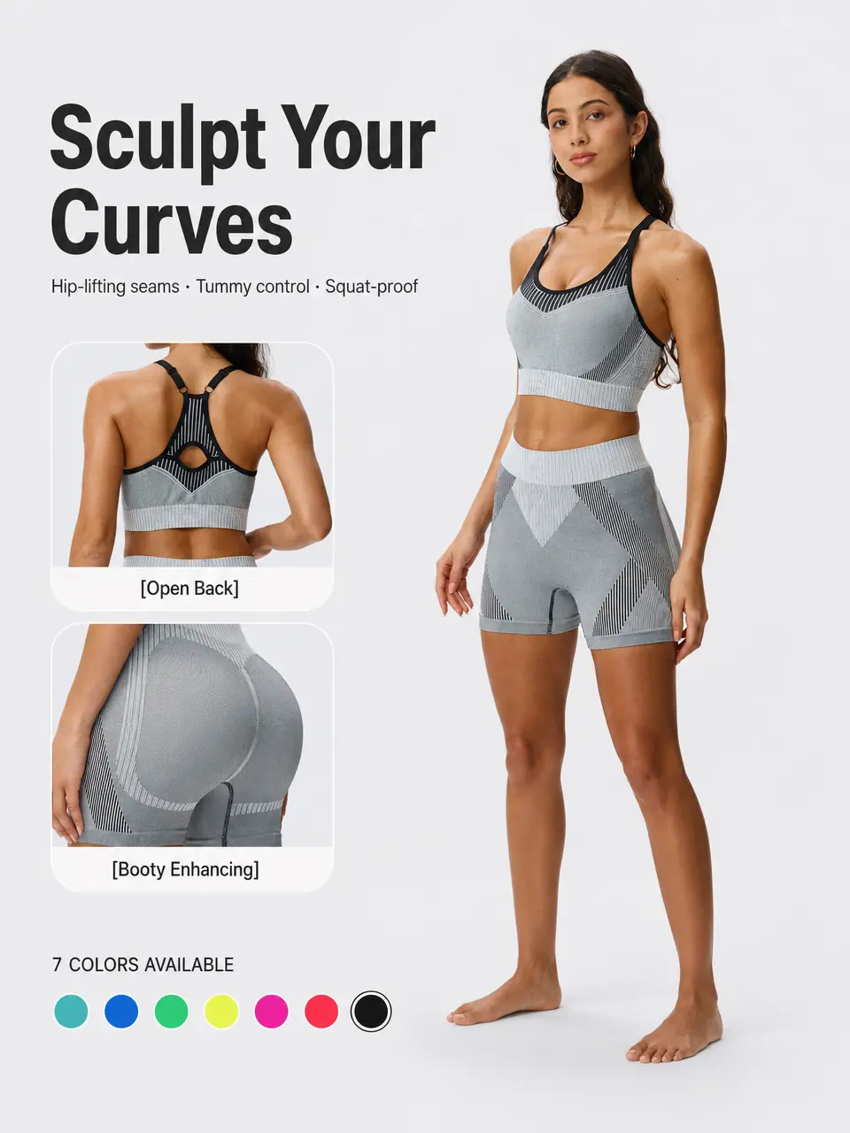 Workout Sets for Women, 2 Piece Seamless Activewear Set with Removable Pad Tank Top and Biker Shorts, Soft Breathable Stretch Outfit with Stable Support for Yoga Gym Fitness