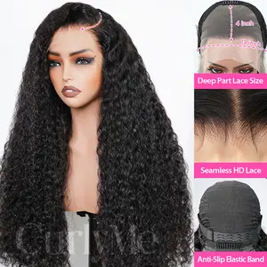 CurlyMe 13x4/13x6 Swiss Lace Water Wave Hair Lace Front Wigs Pre-plucked Natural Black 180% Density Medium Cap Size 22.5 Inch Lace Frontal Wig