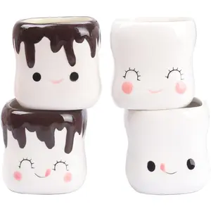 Marshmallow Mugs Set of 4 Cute Marshmallow Cups for Kids Hot Chocolate Cocoa Mugs Gifts for Kids Women Christmas Mother's Day Cute Mug 6OZ