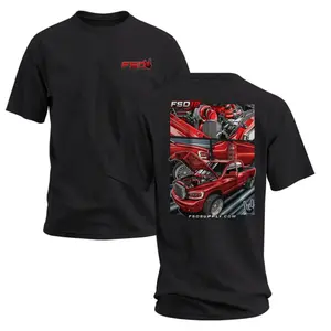 Red truck pattern cotton blend T-shirt, unisex, suitable for diesel truck builders and mechanical enthusiasts, complete engine compartment custom design, full back print