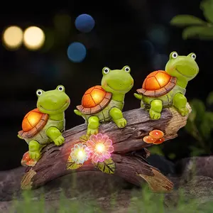 Adorable Green Turtle Trio Figurine | Patio & Garden Decor with Flowers & Mushrooms