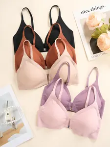 Women's 5pcs Solid Adjustable Strap Wireless Seamless Bra, Casual Breathable Comfortable Padded Push Up Bra, Ladies Underwear for All Seasons Adjustable Bras