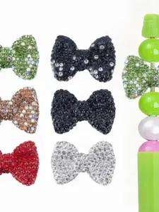 6Pcs Bow Focal Beads for Pen Bow Clay Rhinestone Beads for Beadable Pens Jewelry Making Accessory Supplies DIY Jewelry Decoration Keychain Bracelets Necklace Charms Pendants DIY Craft Bead Assortment