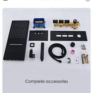 Favouris High-End Black Brass Wall-Mounted Shower System with Waterfall Outlet Complete Accessories Included