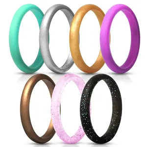 Unisex 2.7mm Silicone Rings, 7-Color Set, Minimalist Couple Finger Bands, Stretch Comfortable Daily Wear Fashion Jewelry