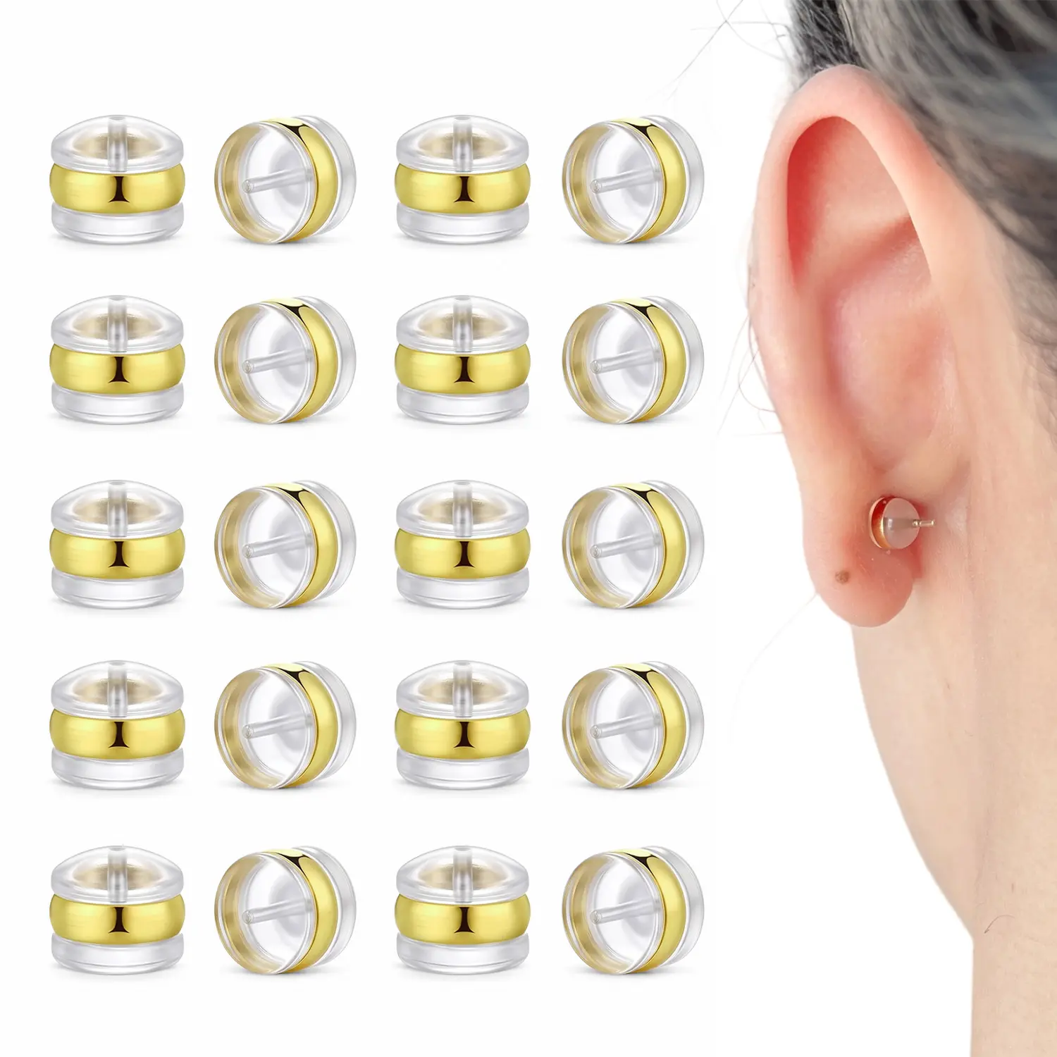 20PCS Silicone Earring Backs, Soft Hypoallergenic Locking Earring Backings for Stud Earrings & Dangle Earrings, Secure Comfortable Ear Stoppers, Strong Support for Heavy Earrings, DIY Handmade Jewelry Making Accessories