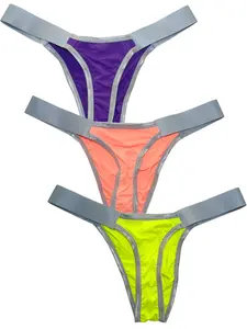 Men's Printed Thongs Set of 3, Sexy Slim Fit Mesh Breathable Athletic Underwear, All Season Comfortable Gym Shorts, Contrast Binding Design, Workout Underwear, Training Underwear, Stretchy Sports Underwear