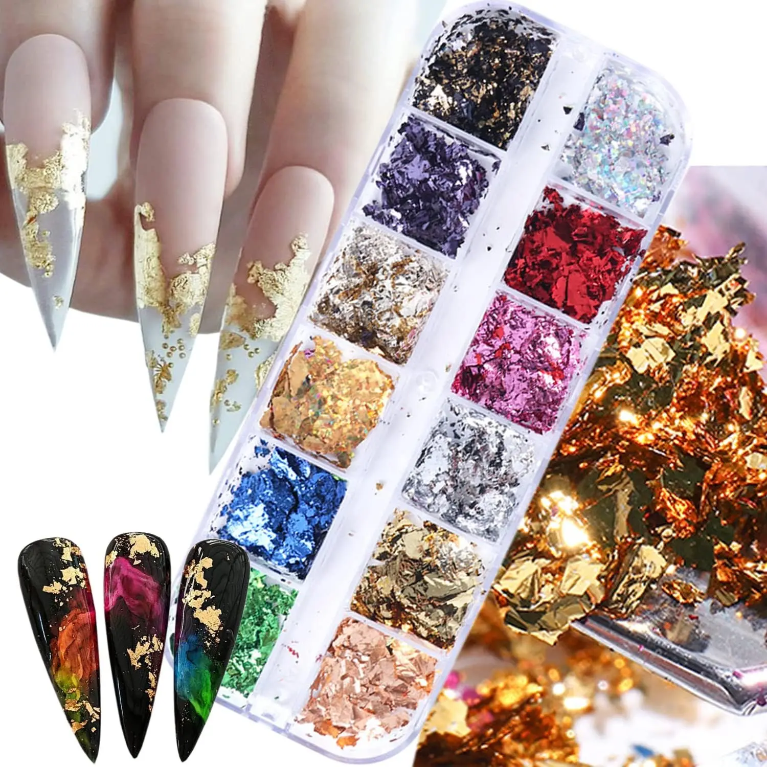 Holographic Nail Glitter Foils – Ultra-Thin Laser Sparkly Nail Art Flakes for Acrylic Nails, 3D Manicure Design Supplies for Women & Girls DIY Nail Decorations