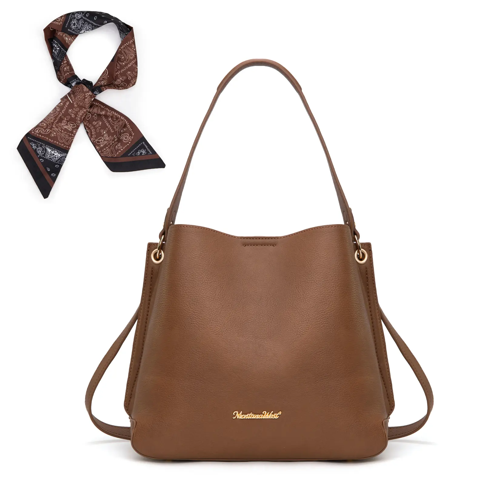 Montana West Medium Hobo Purse for Women 3 Compartment Bucket Shoulder Bag with Crossbody Strap Fashionable Versatile Purse